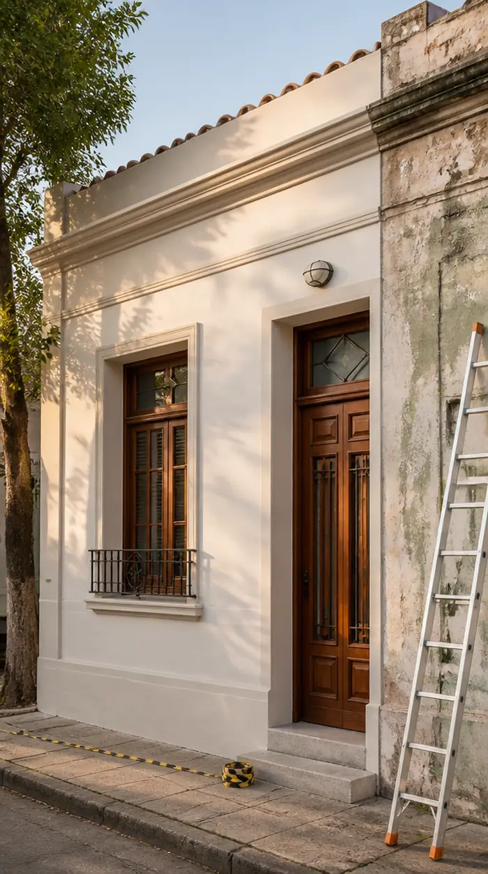 Fachada de casa pintada y terminada en Montevideo